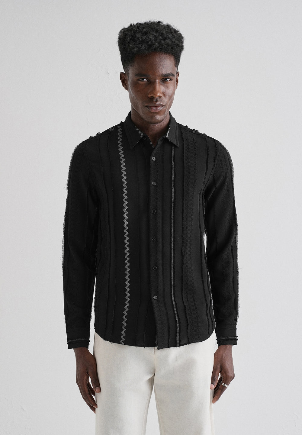 Sleek Black Vertical Chevron Striped Shirt