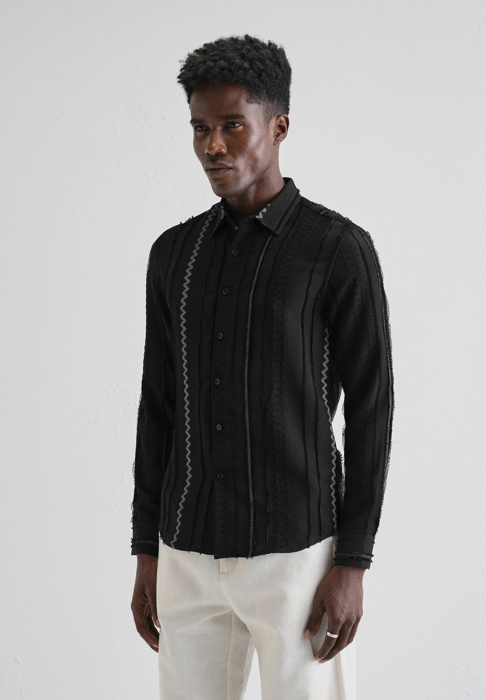 Sleek Black Vertical Chevron Striped Shirt