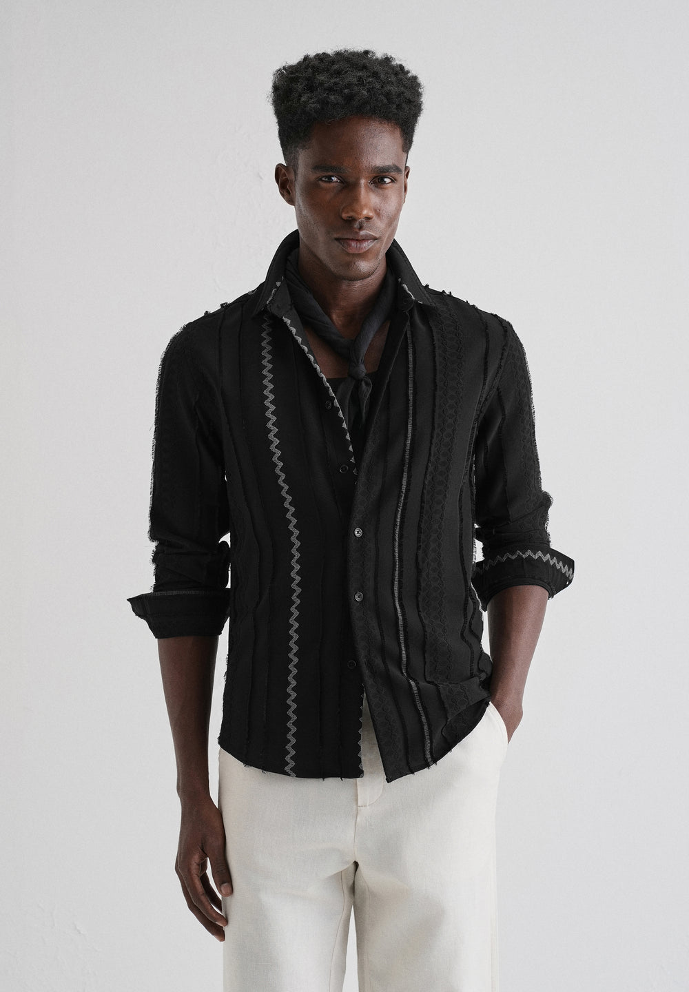 Sleek Black Vertical Chevron Striped Shirt