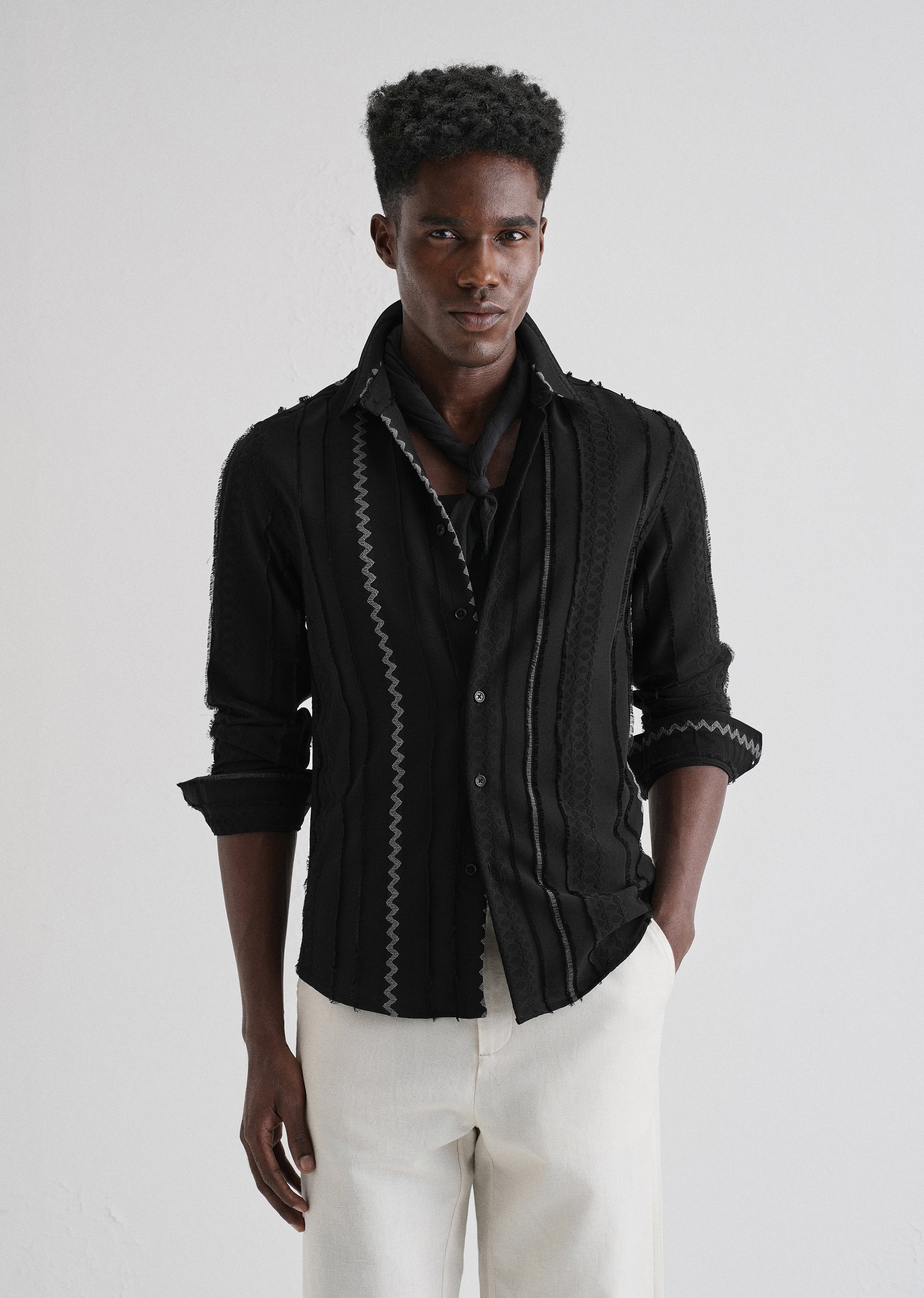 Sleek Black Vertical Chevron Striped Shirt