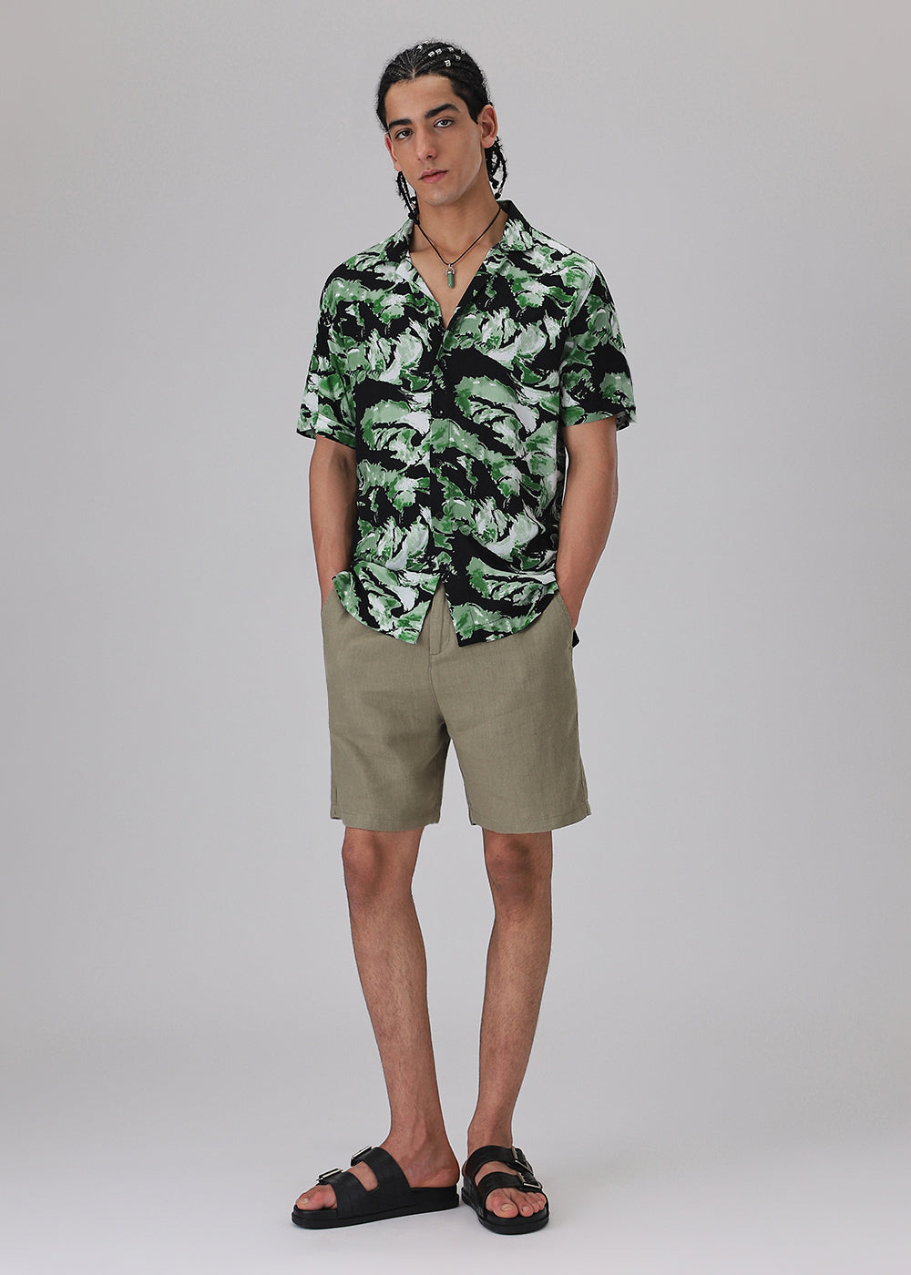 Smoke Green Print Half sleeve shirt