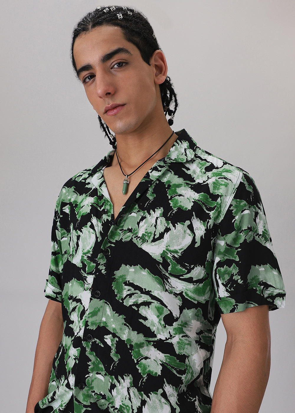 Smoke Green Print Half sleeve shirt