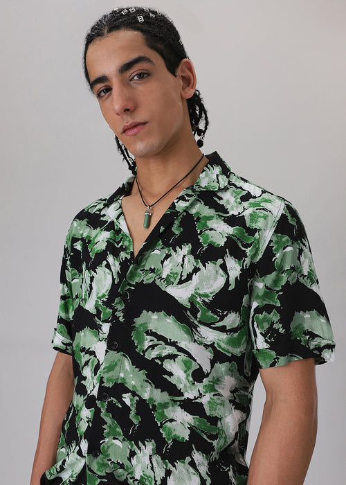 Smoke Green Print Half sleeve shirt