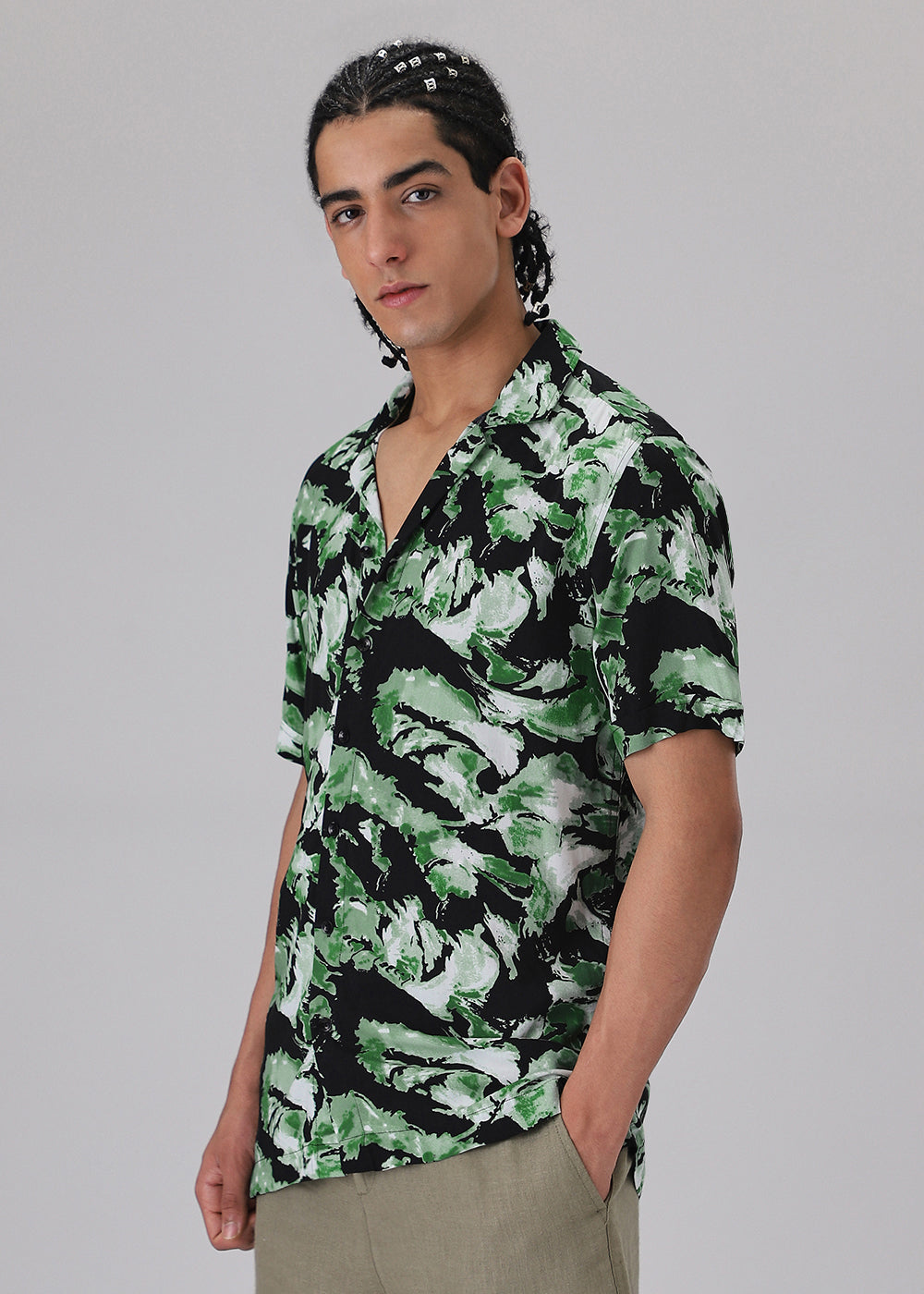 Smoke Green Print Half sleeve shirt