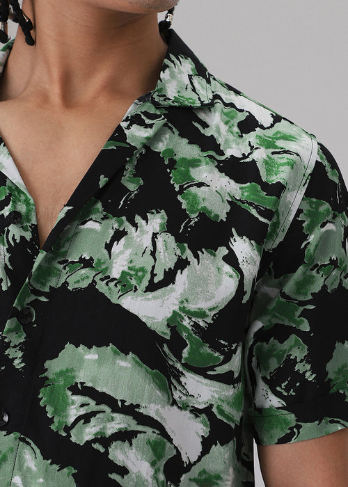 Smoke Green Print Half sleeve shirt