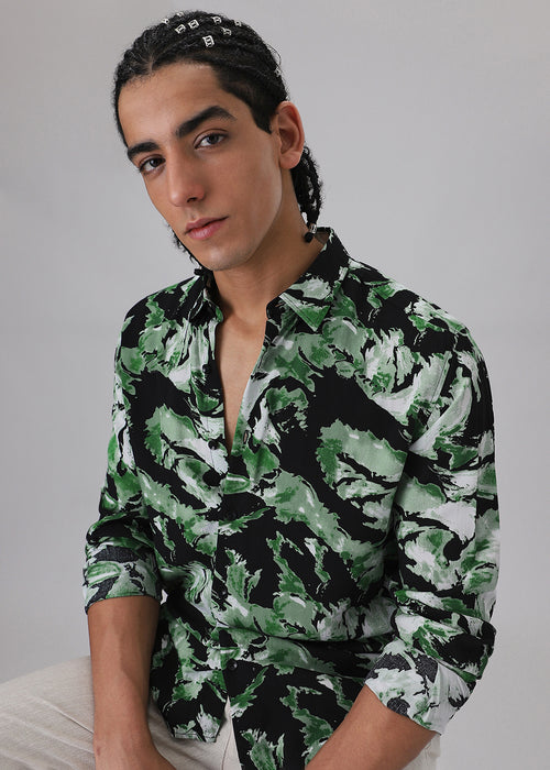 Smoke Green Print Full sleeve shirt