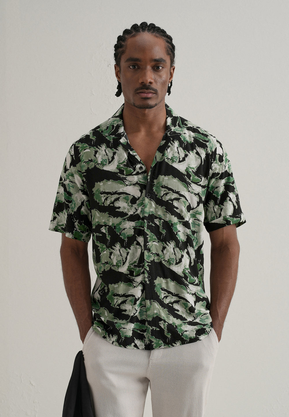 Smoke Green Print Half sleeve shirt