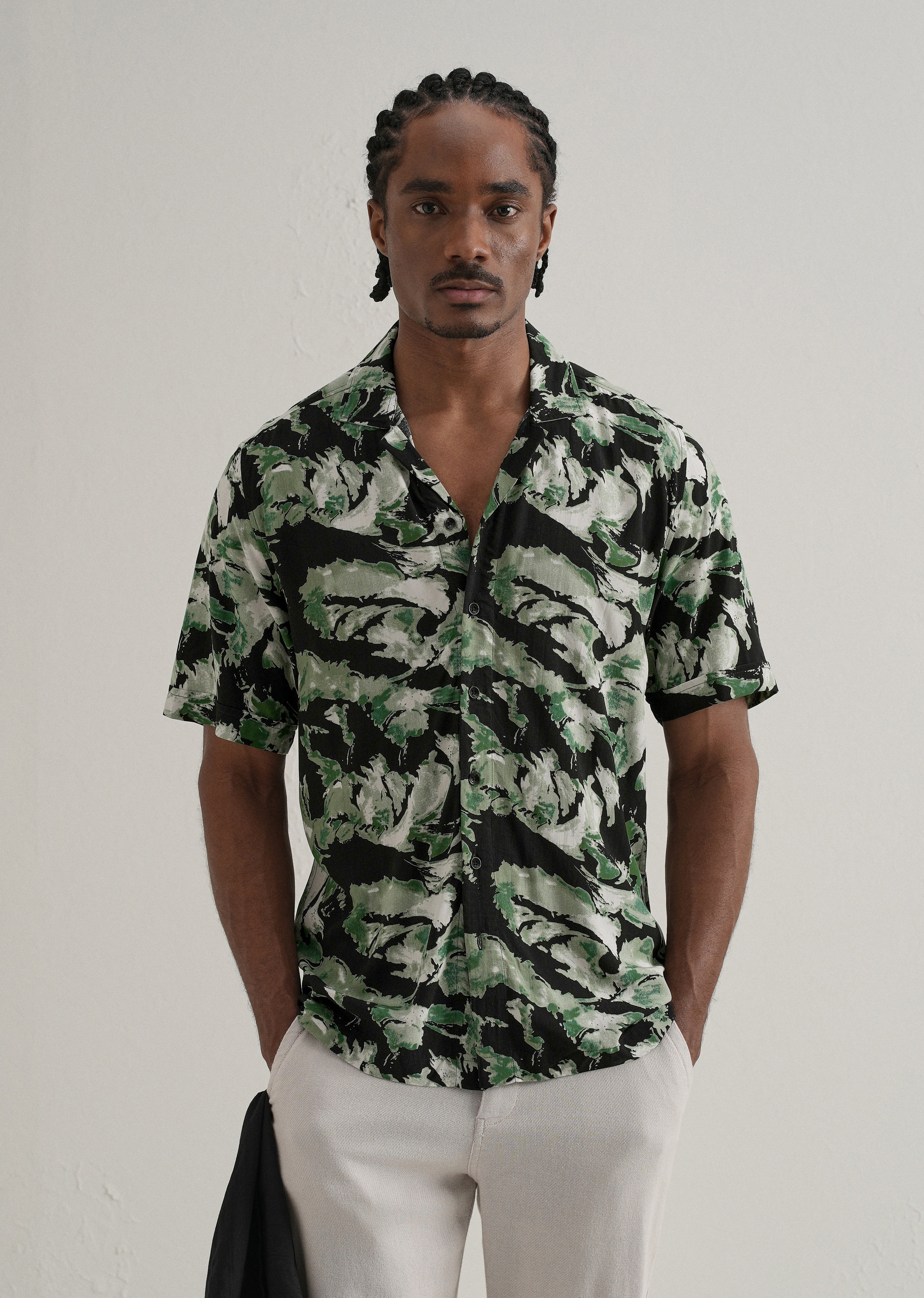 Smoke Green Print Half sleeve shirt