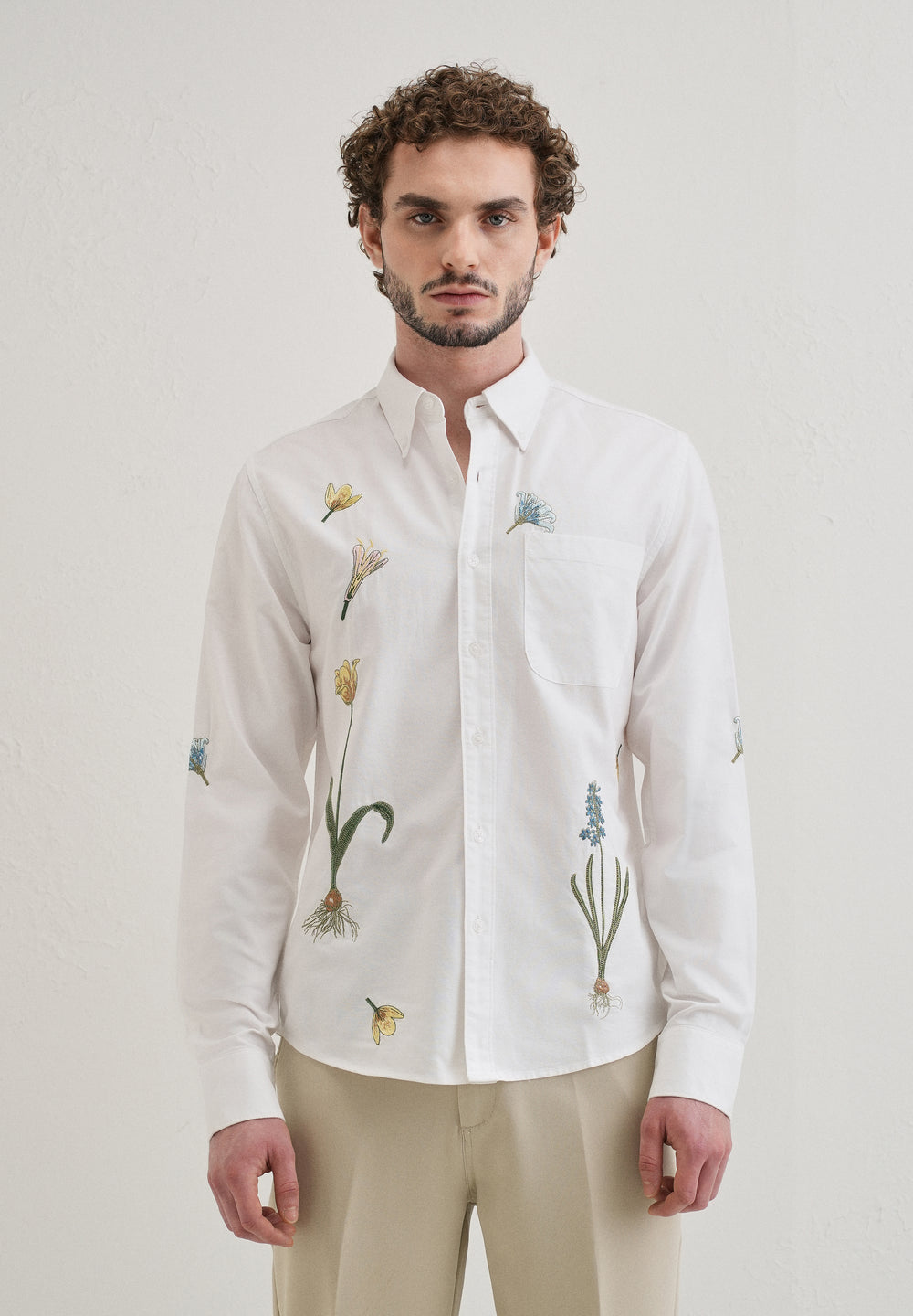 Snow White Floral Embroidery Shirt