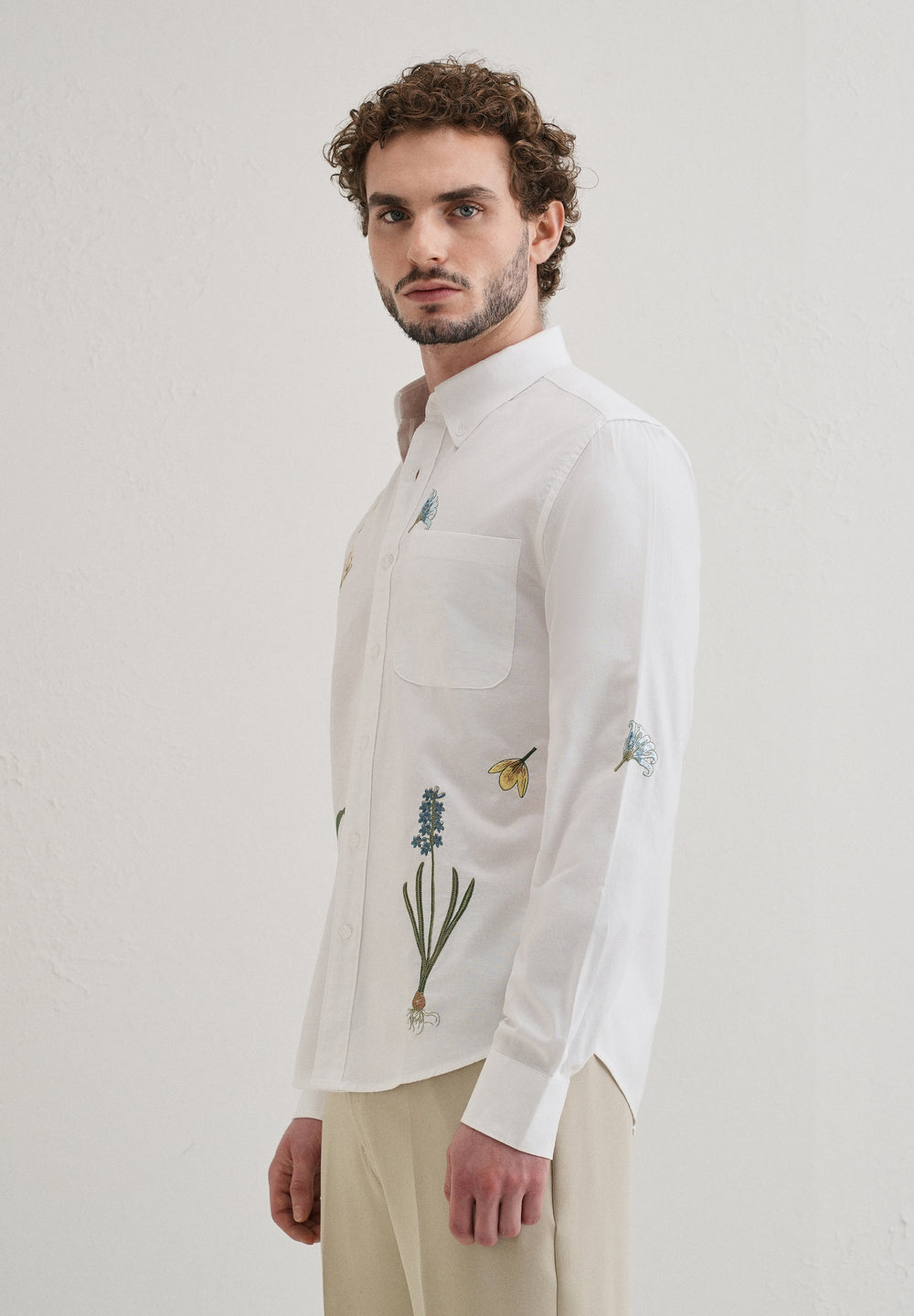 Snow White Floral Embroidery Shirt