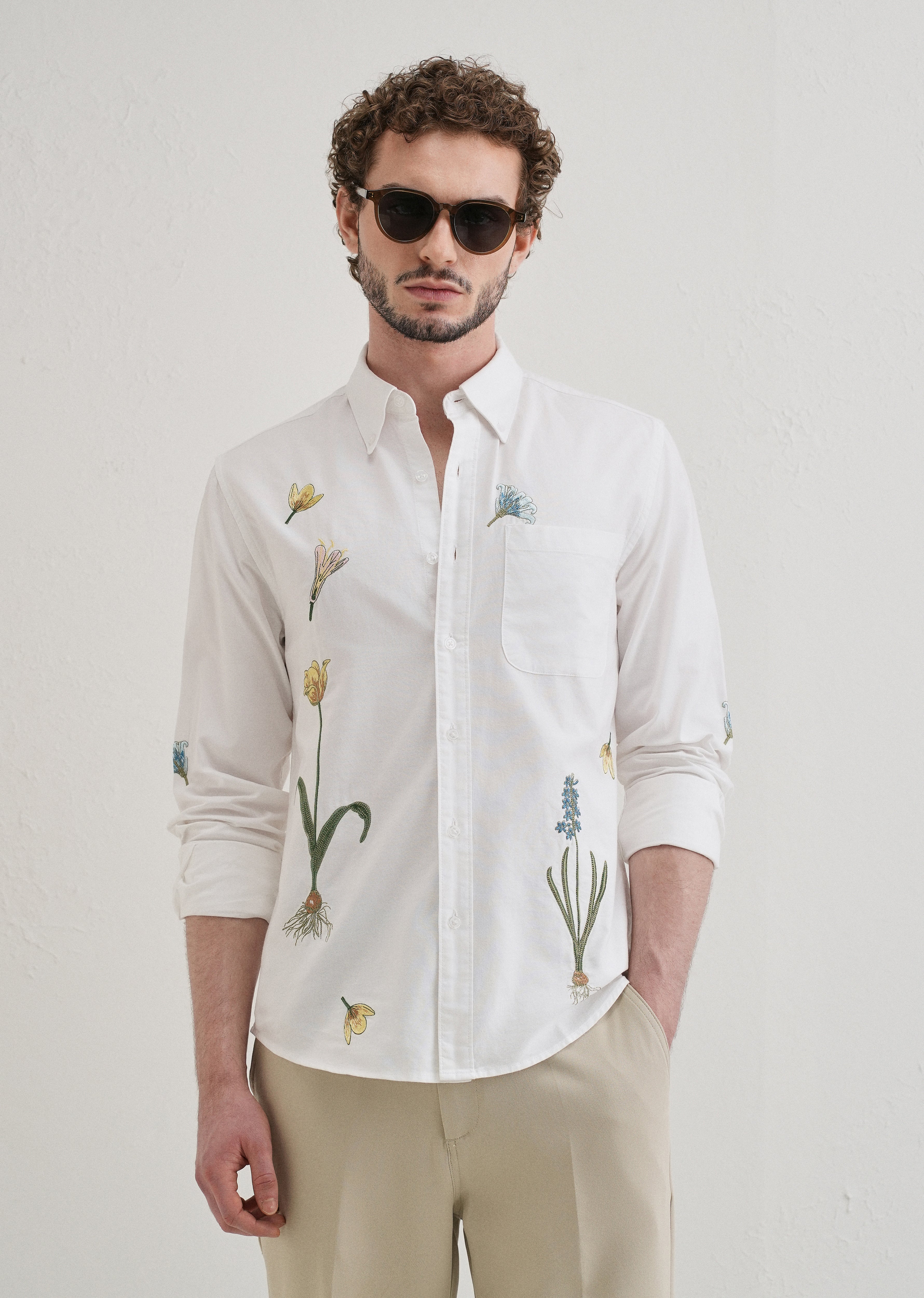 Snow White Floral Embroidery Shirt