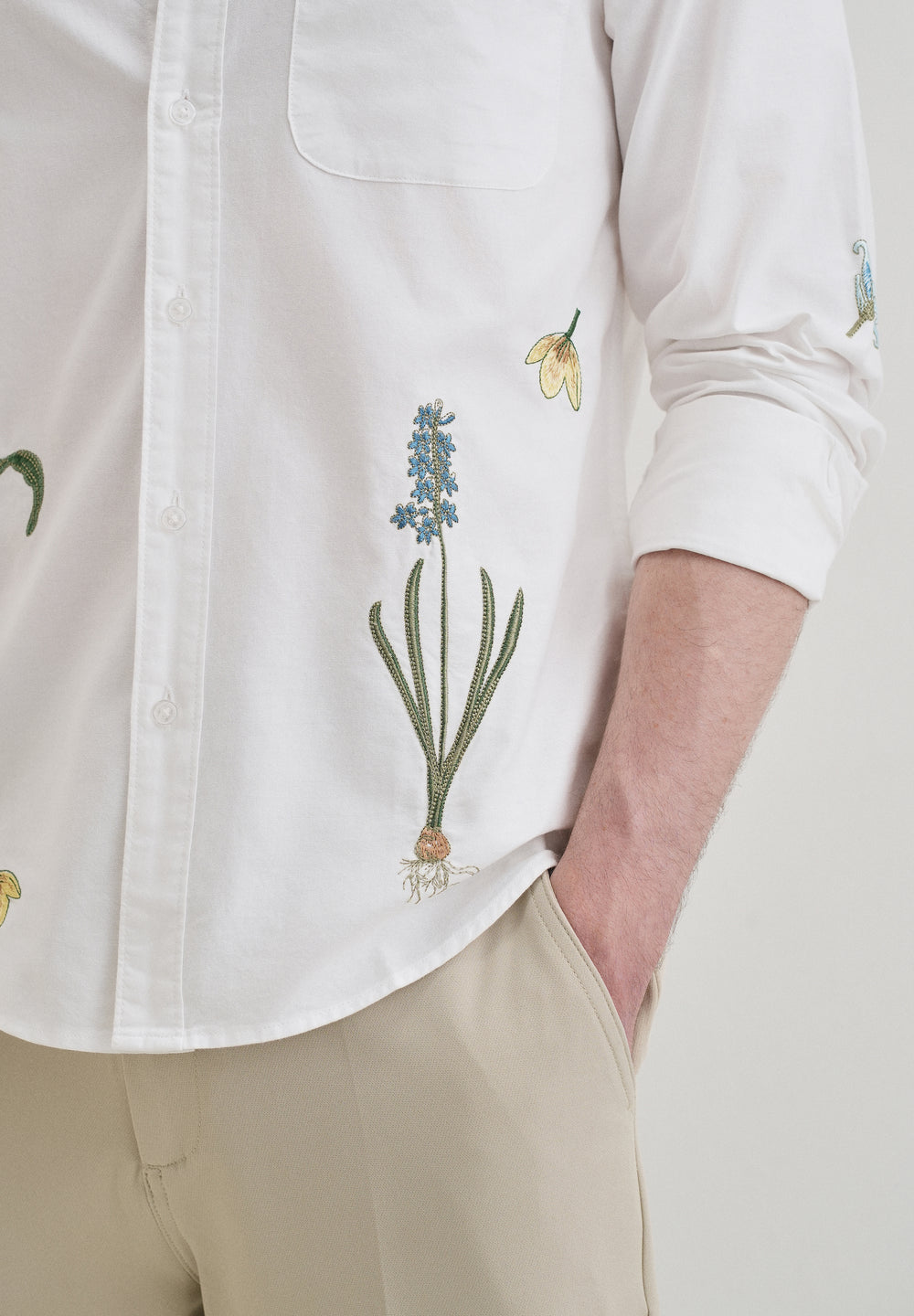 Snow White Floral Embroidery Shirt