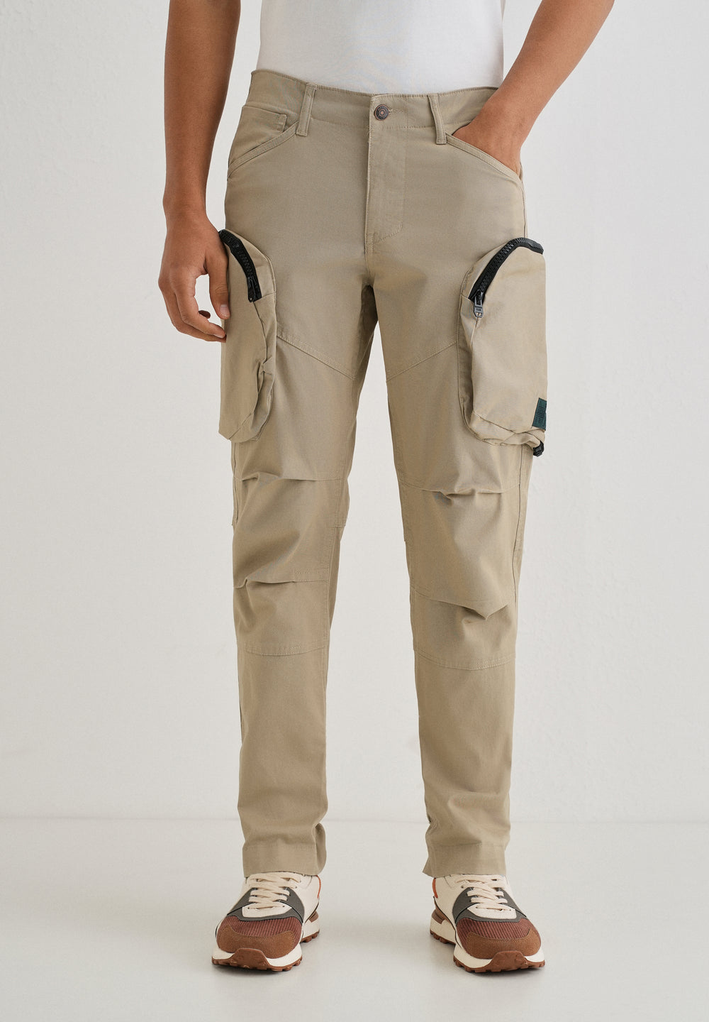 Soft Beige Zipper Cargo Pant