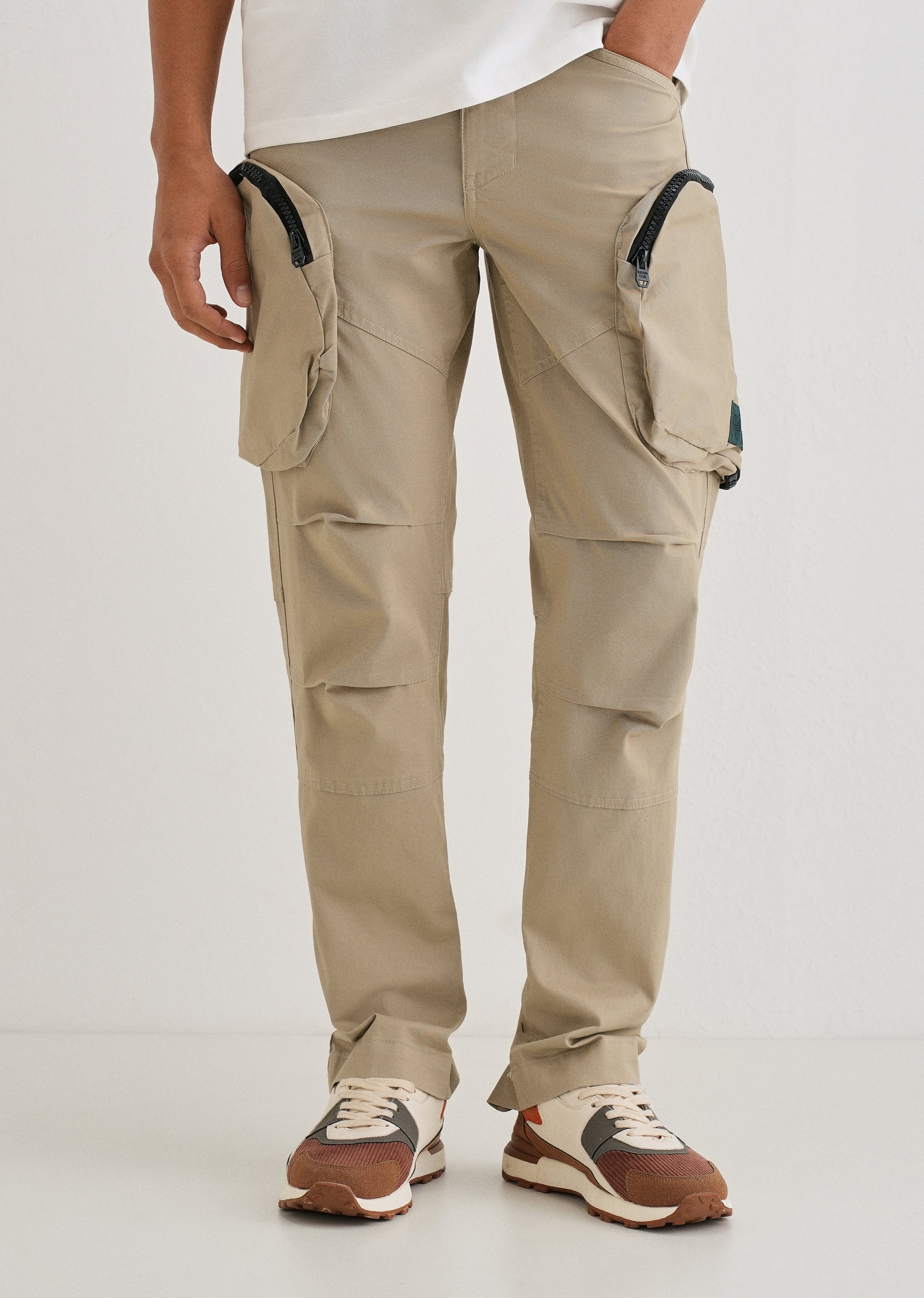Soft Beige Zipper Cargo Pant