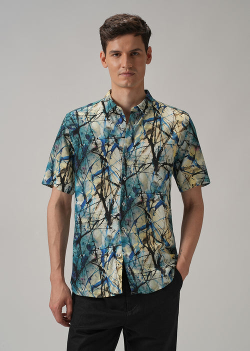 Spatter Blue Half Sleeve shirt