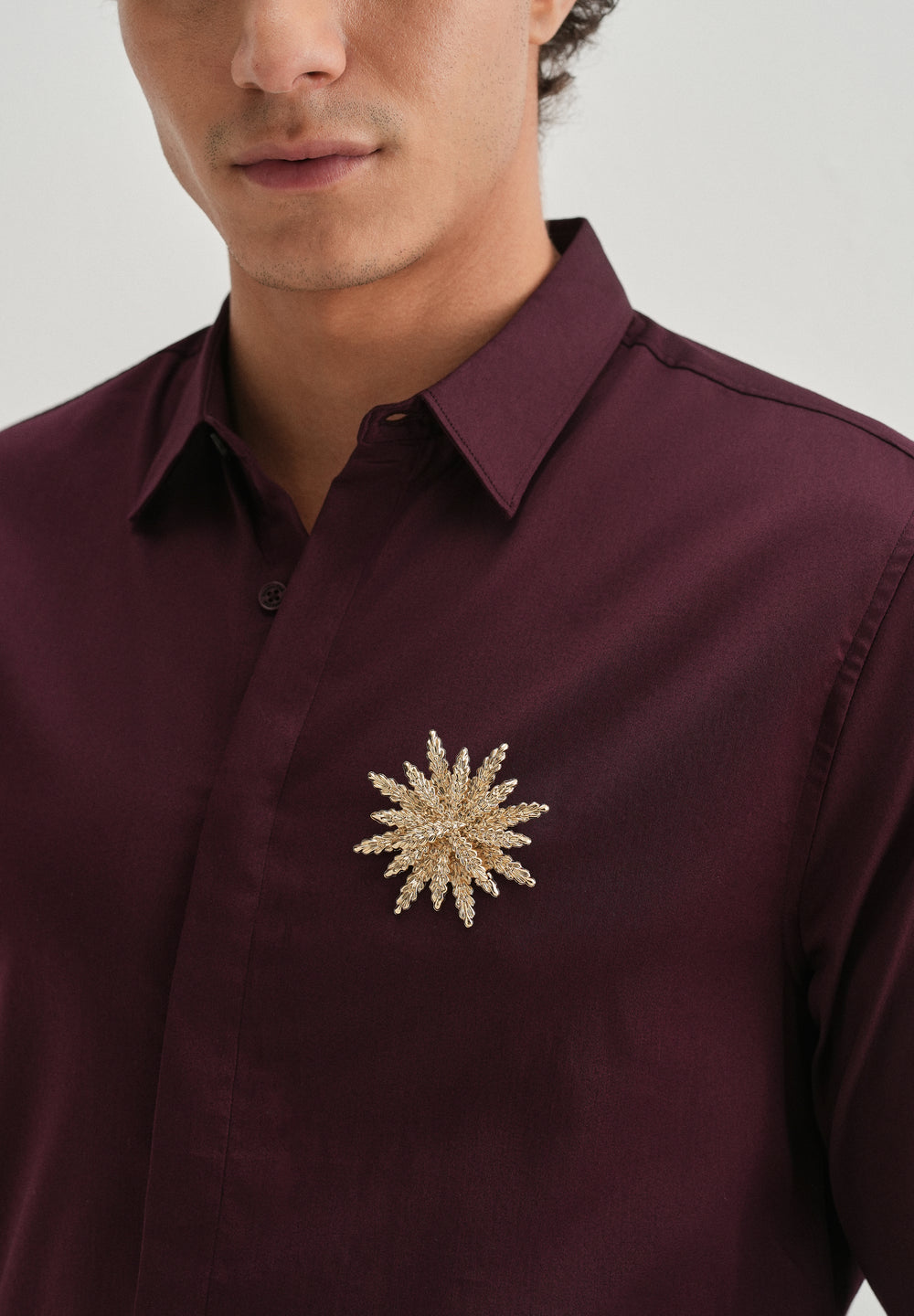 Star Floral Brooch Wine Designer Shirt
