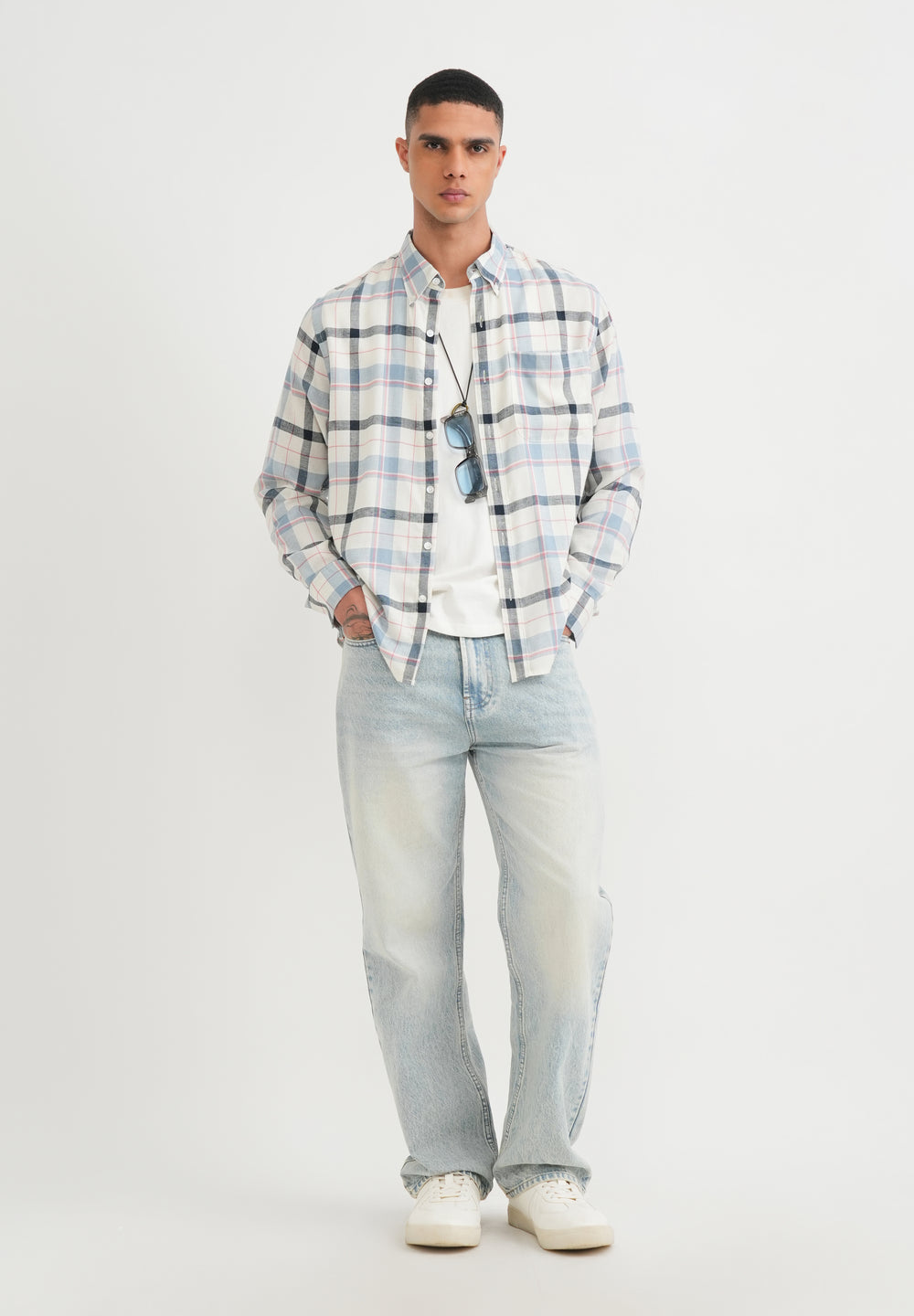 Steel Blue Lyocell Linen Check Shirt