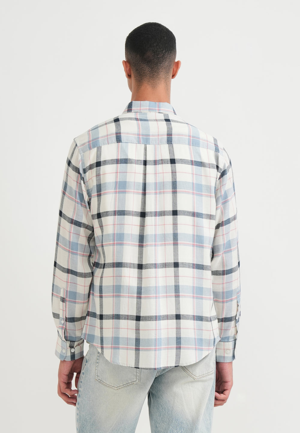 Steel Blue Lyocell Linen Check Shirt