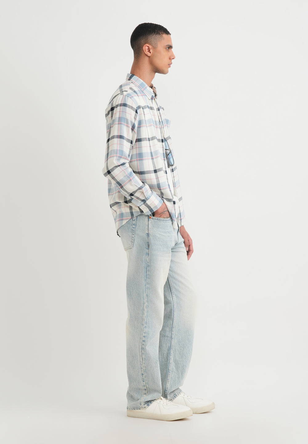 Steel Blue Lyocell Linen Check Shirt