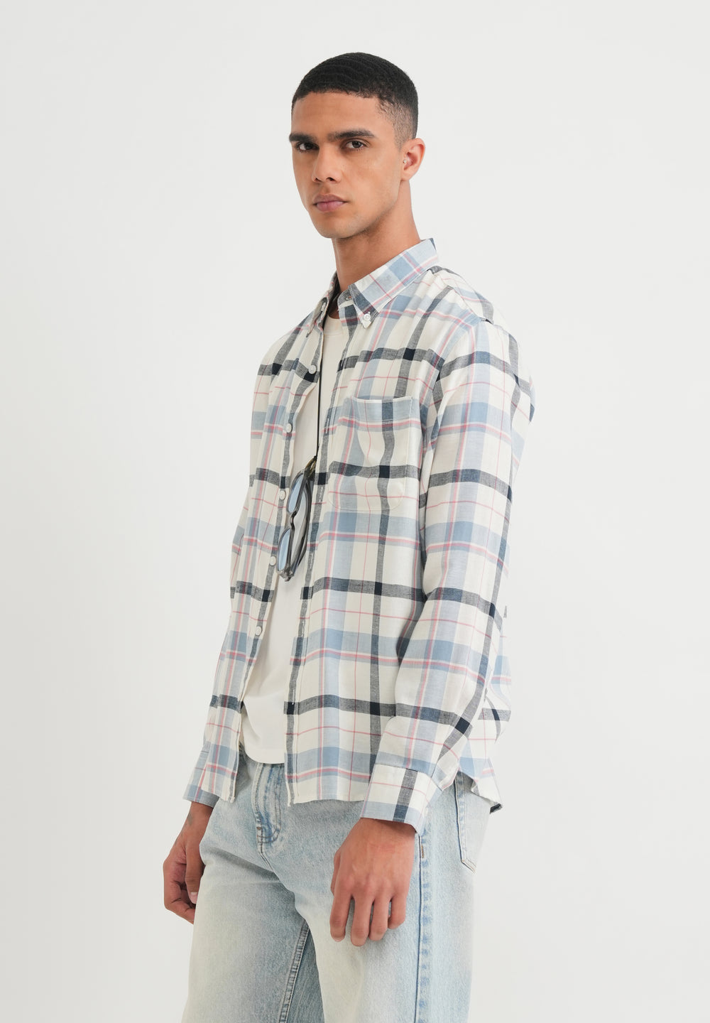Steel Blue Lyocell Linen Check Shirt