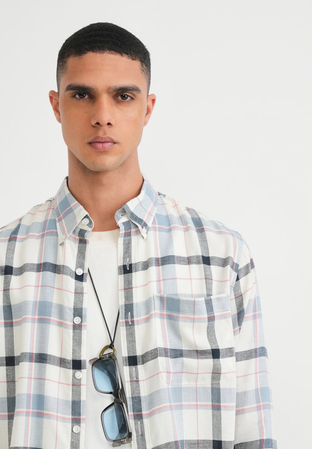Steel Blue Lyocell Linen Check Shirt