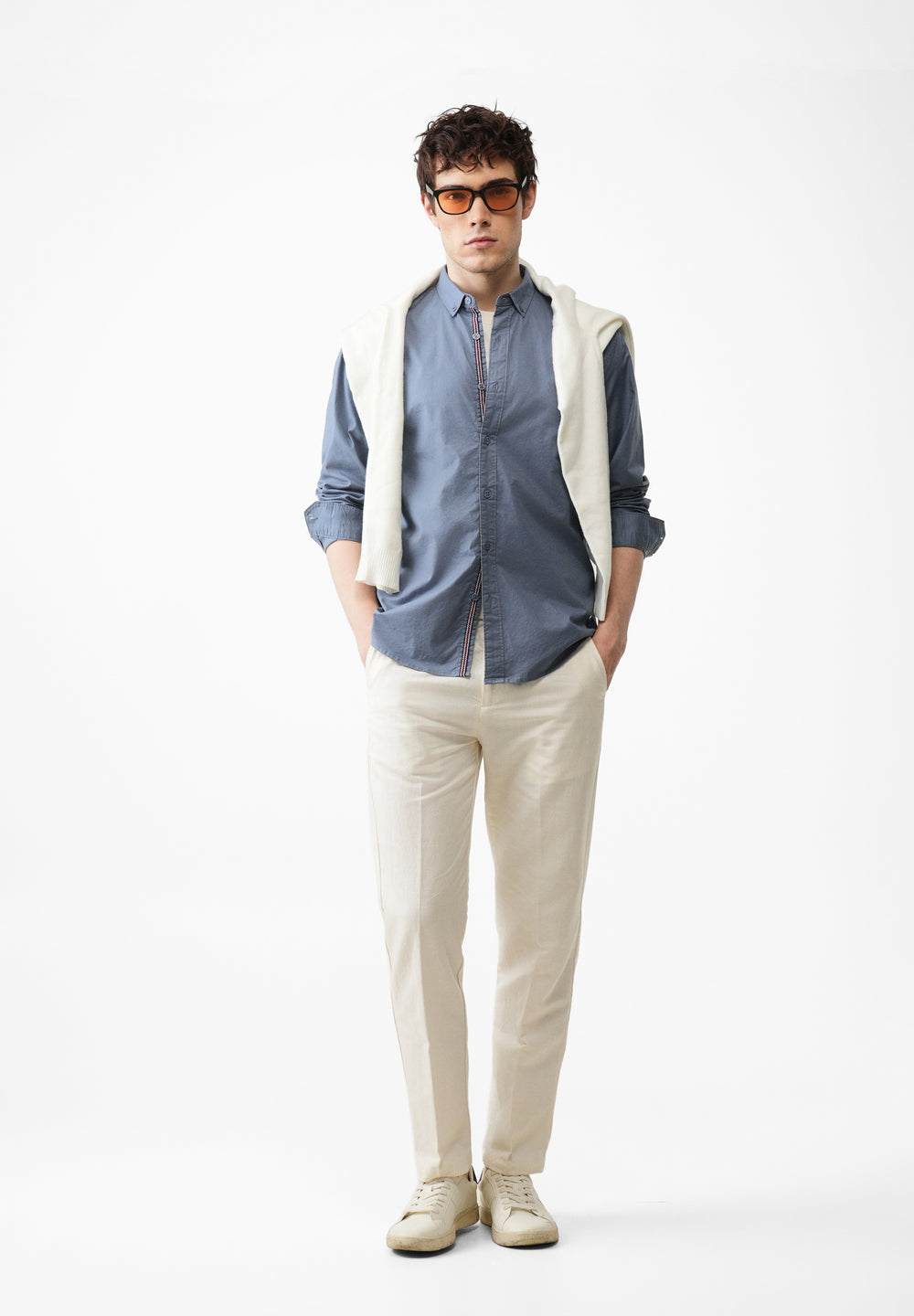 Stone Blue Contrast Placket Shirt