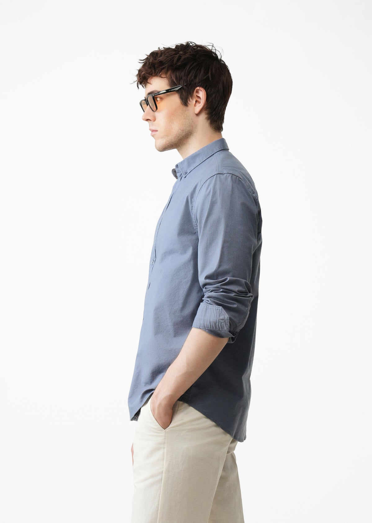 Stone Blue Contrast Placket Shirt