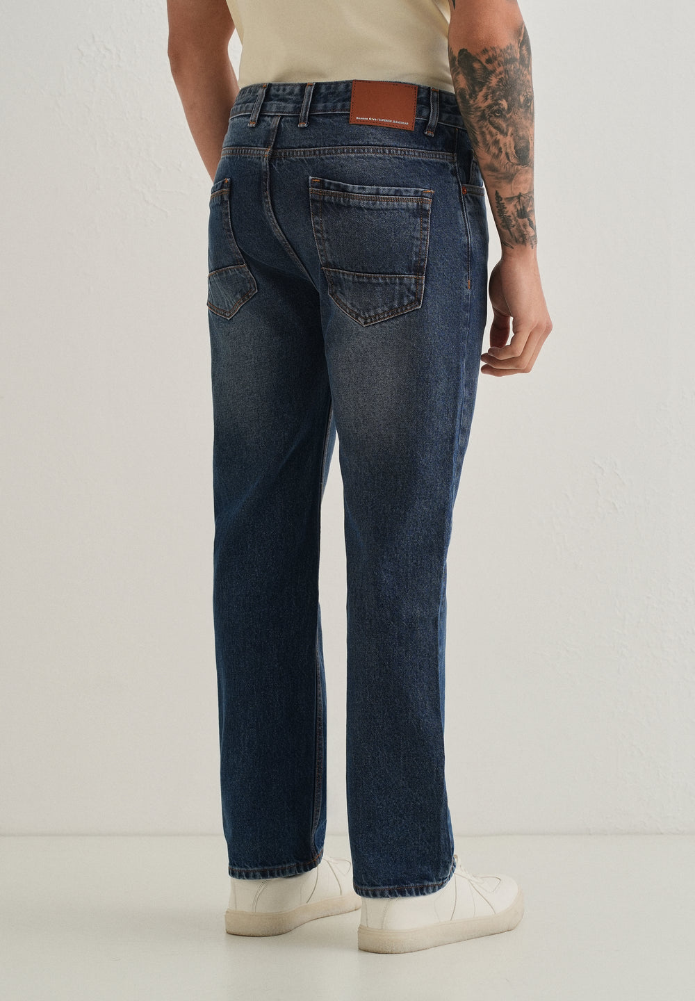 Stone Blue Distressed Straight Jeans