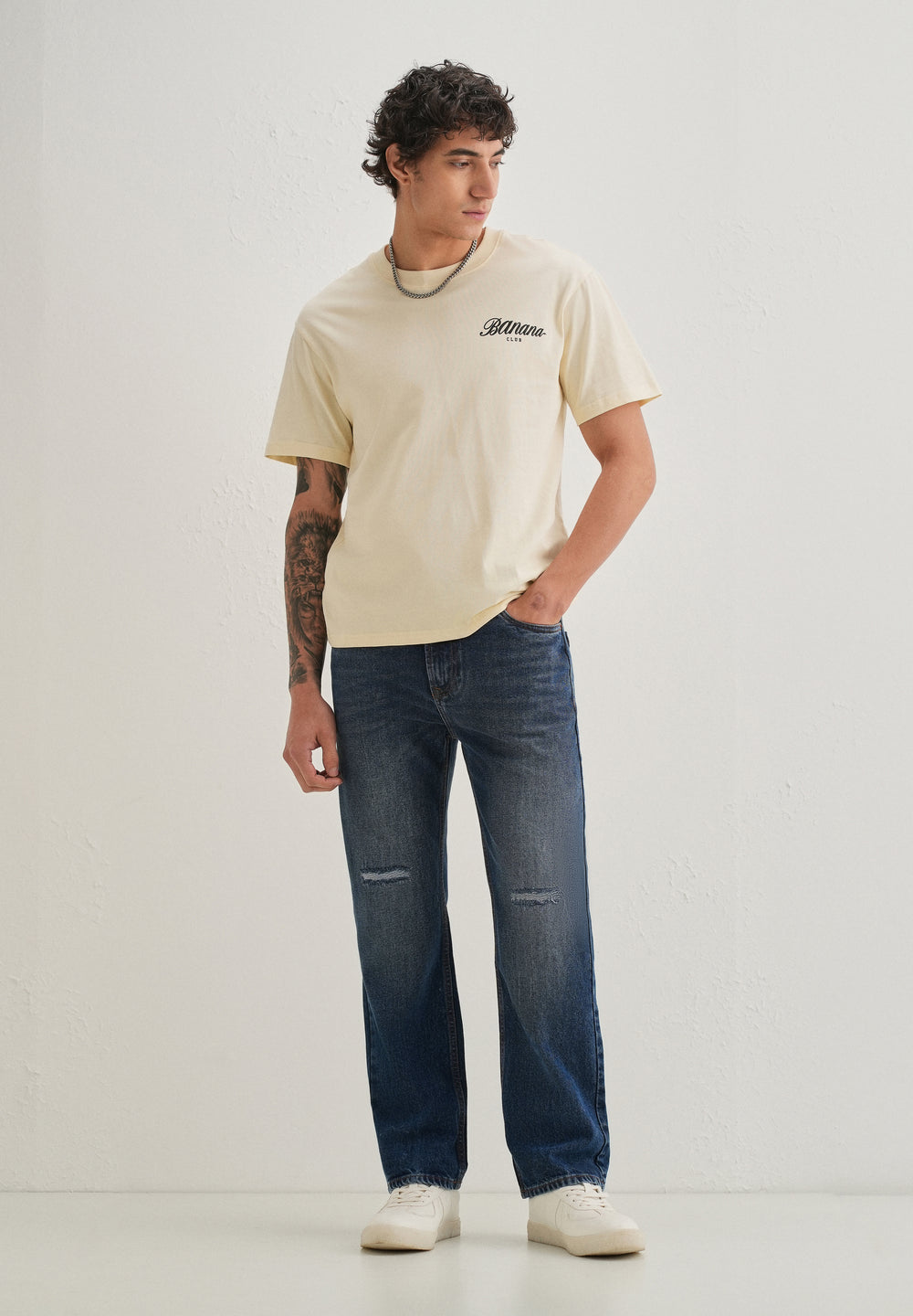 Stone Blue Distressed Straight Jeans