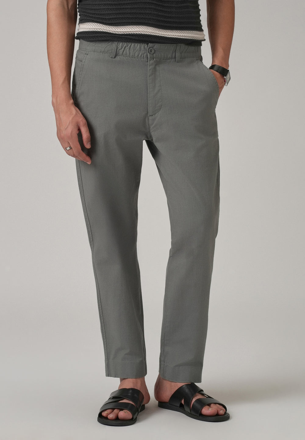 Stone Grey Cotton Trouser