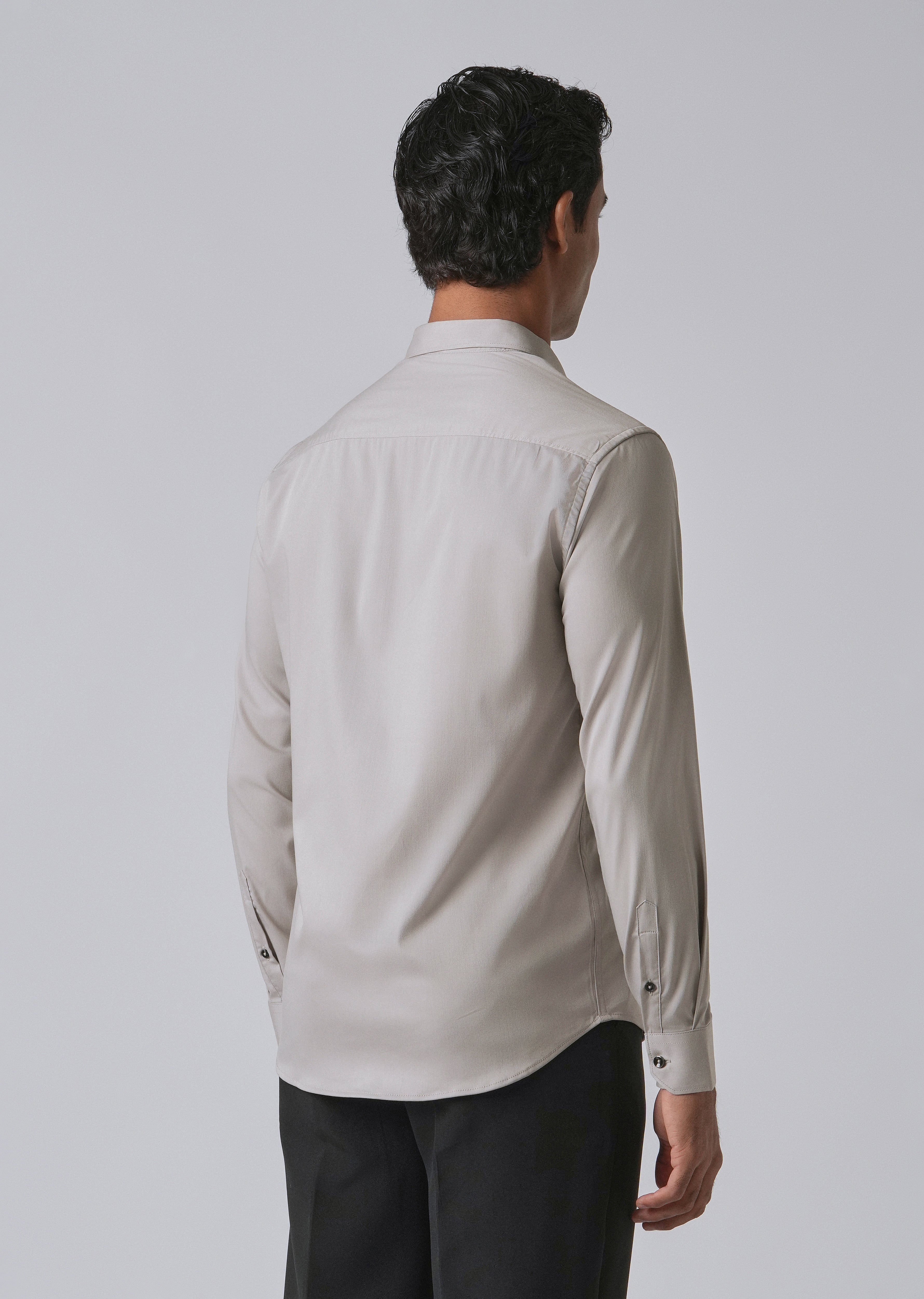 Stone Grey Cotton Stretch Plain Shirt