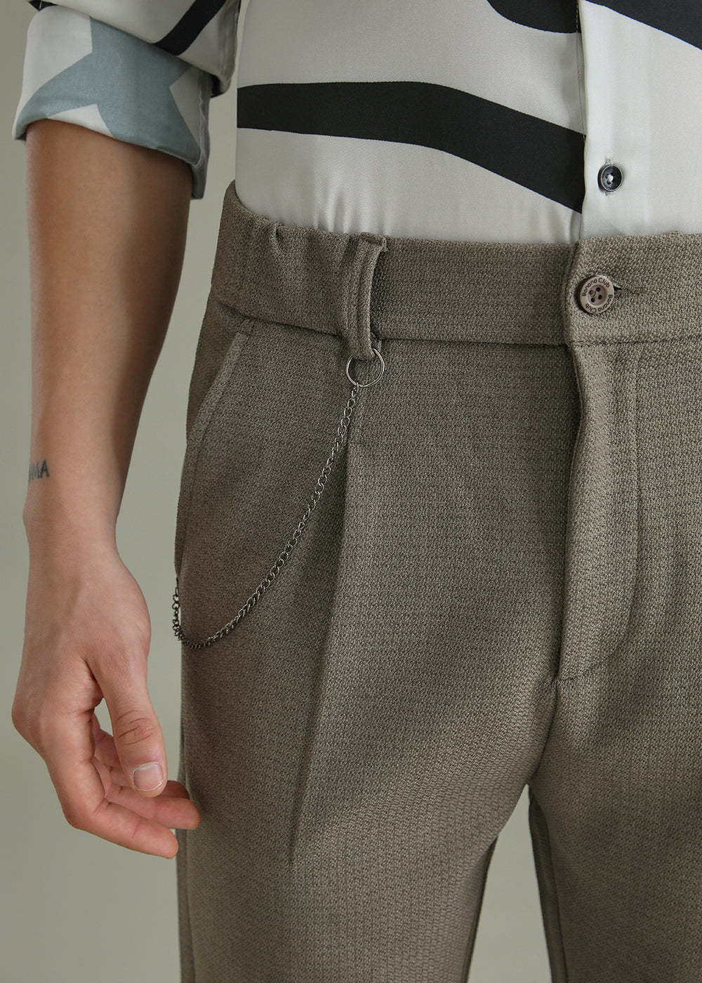 Stone Grey Textured Korean Pant