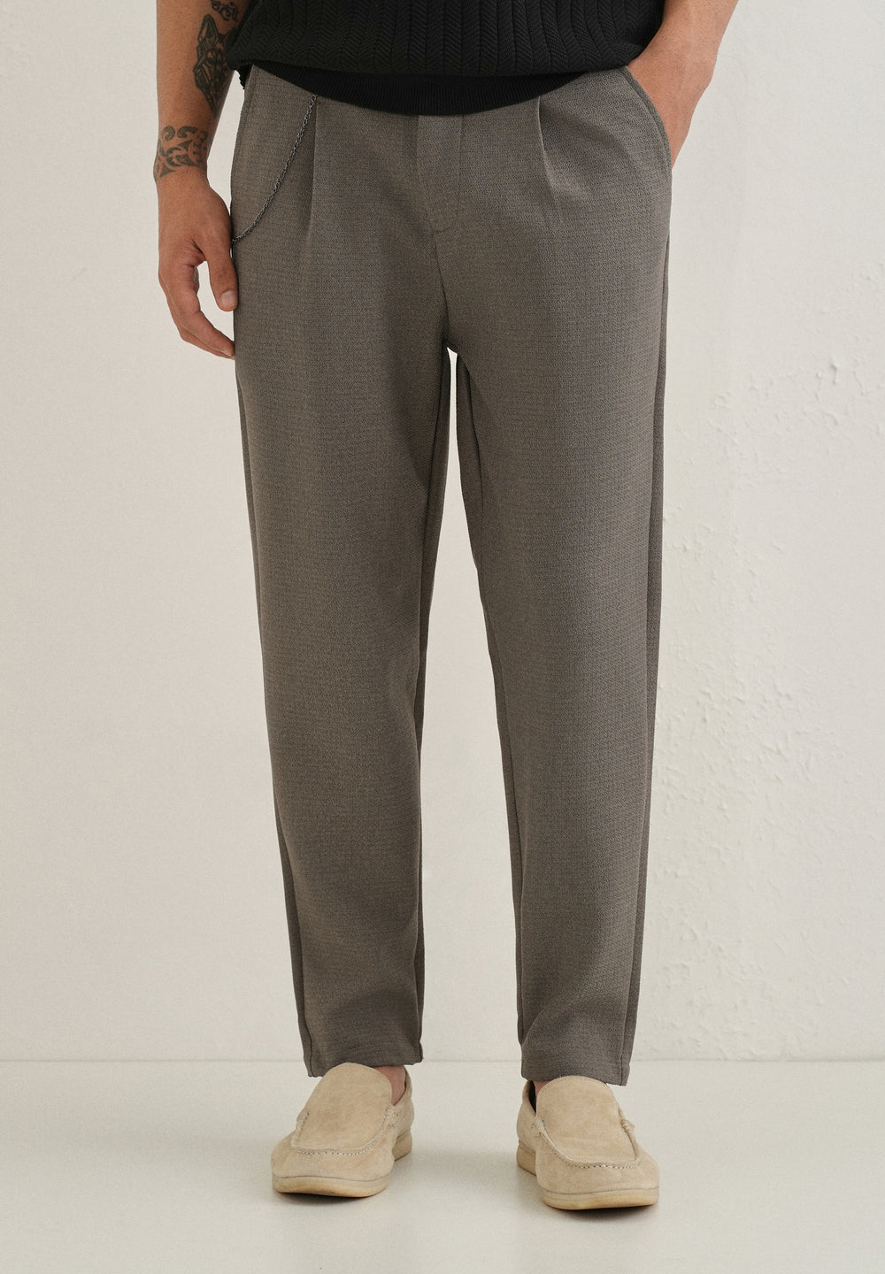 Stone Grey Textured Korean Pant