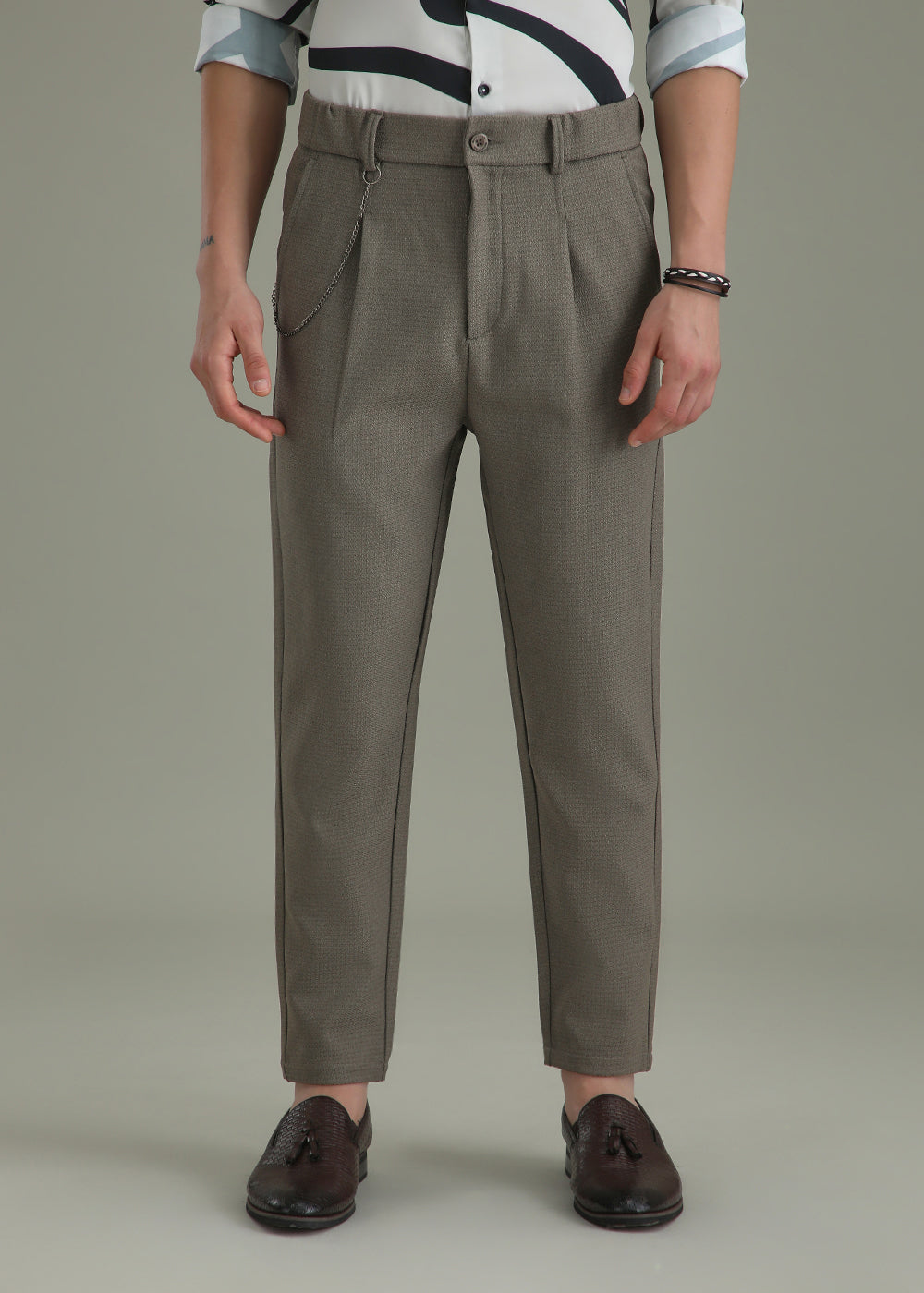 Stone Grey Textured Korean Pant