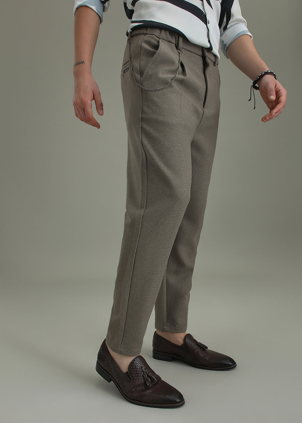 Stone Grey Textured Korean Pant