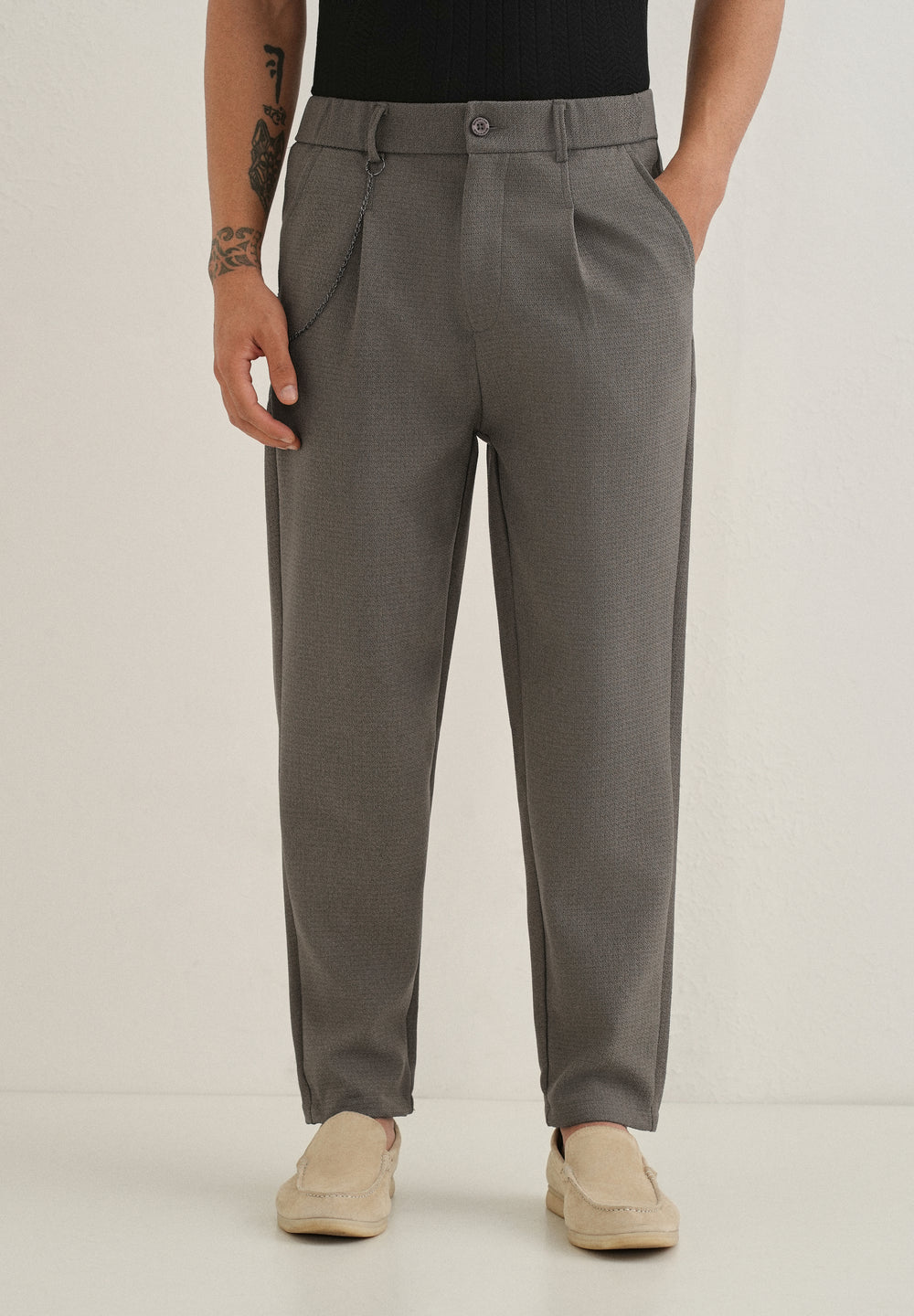 Stone Grey Textured Korean Pant
