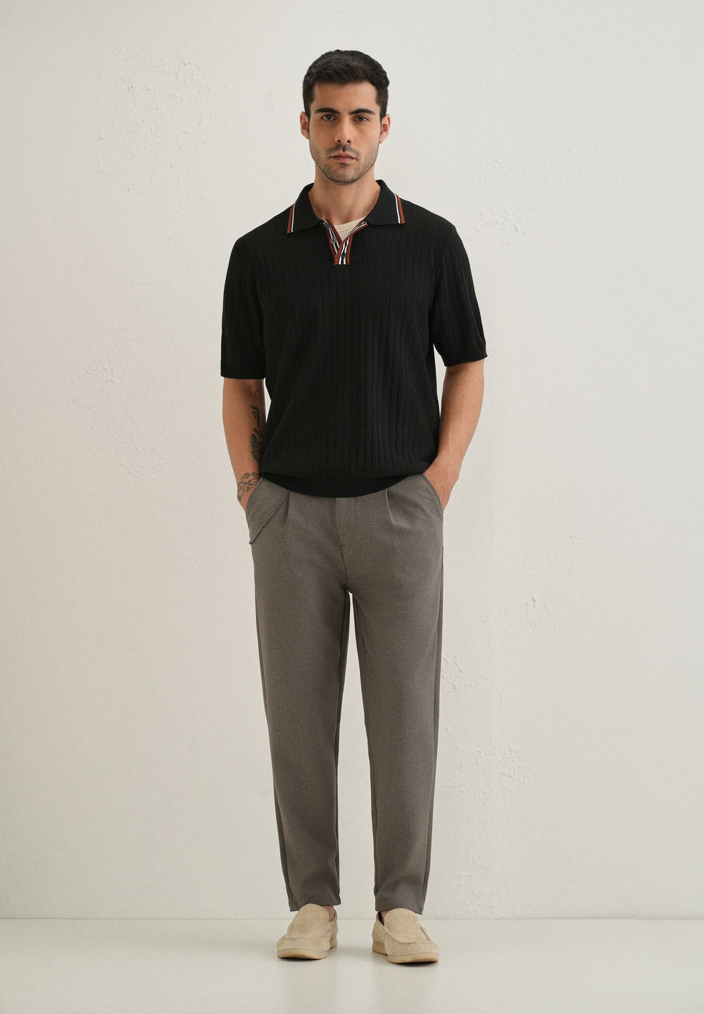 Stone Grey Textured Korean Pant