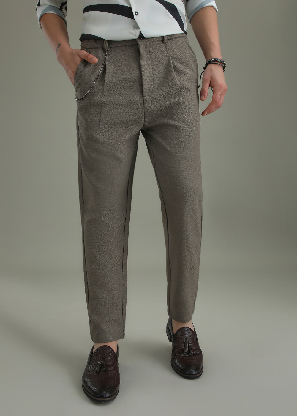 Stone Grey Textured Korean Pant