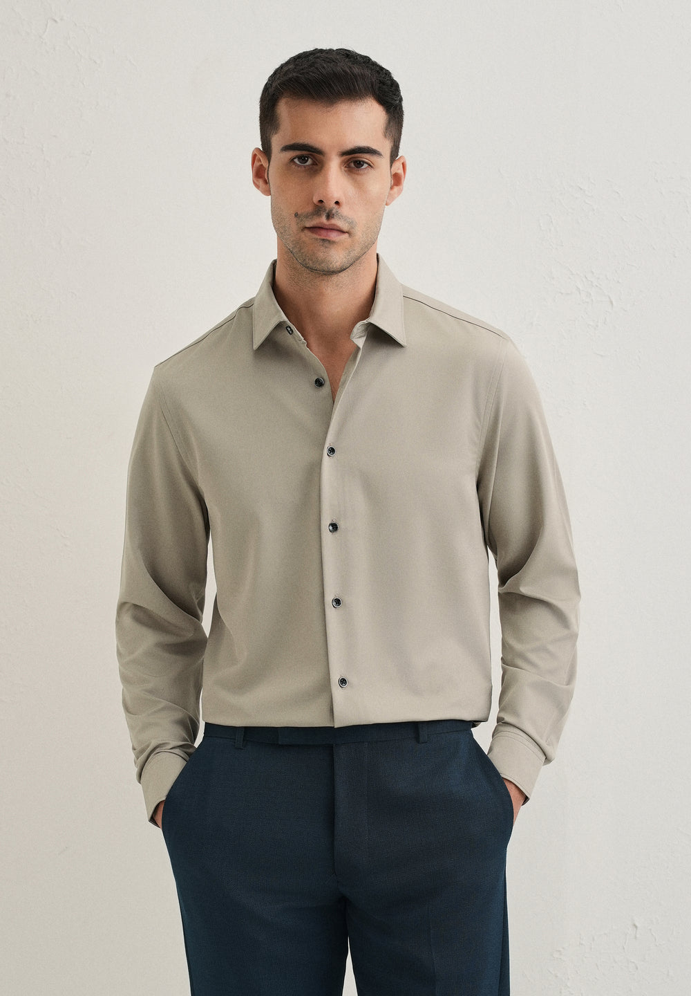 Stone Melange Wrinkle Free Stitchless Placket Shirt