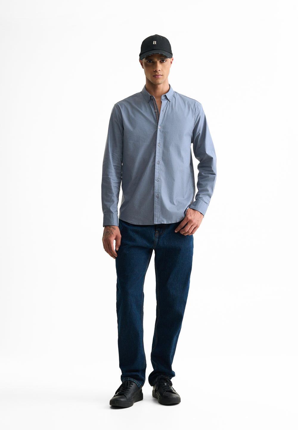 Stone Blue Contrast Placket Shirt