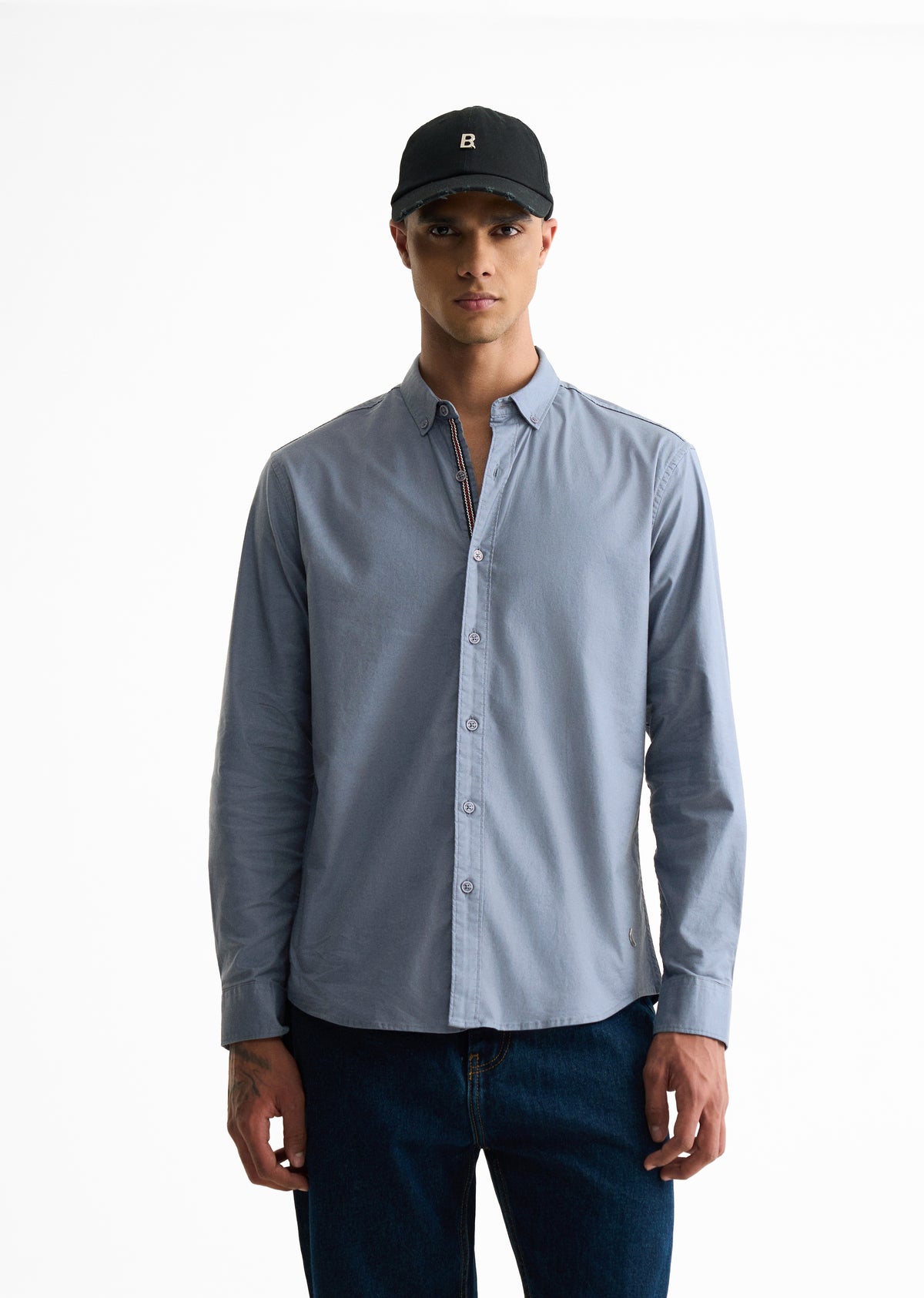 Stone Blue Contrast Placket Shirt