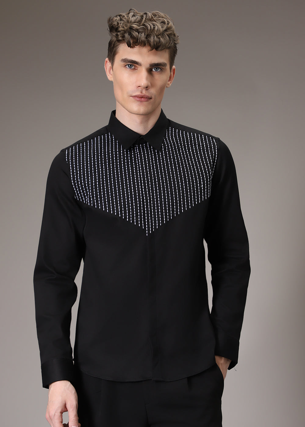 Stride Line Needle Work Black Shirt