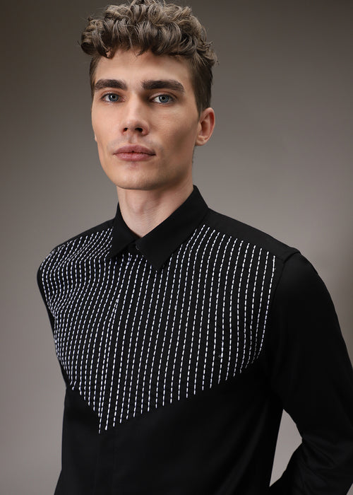 Stride Line Needle Work Black Shirt