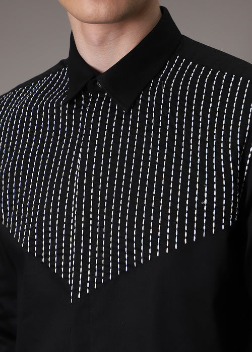 Stride Line Needle Work Black Shirt