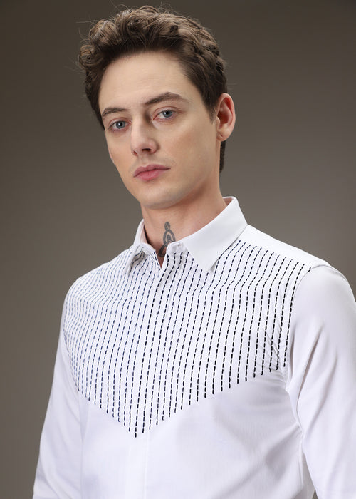 Stride Needle Work White Shirt