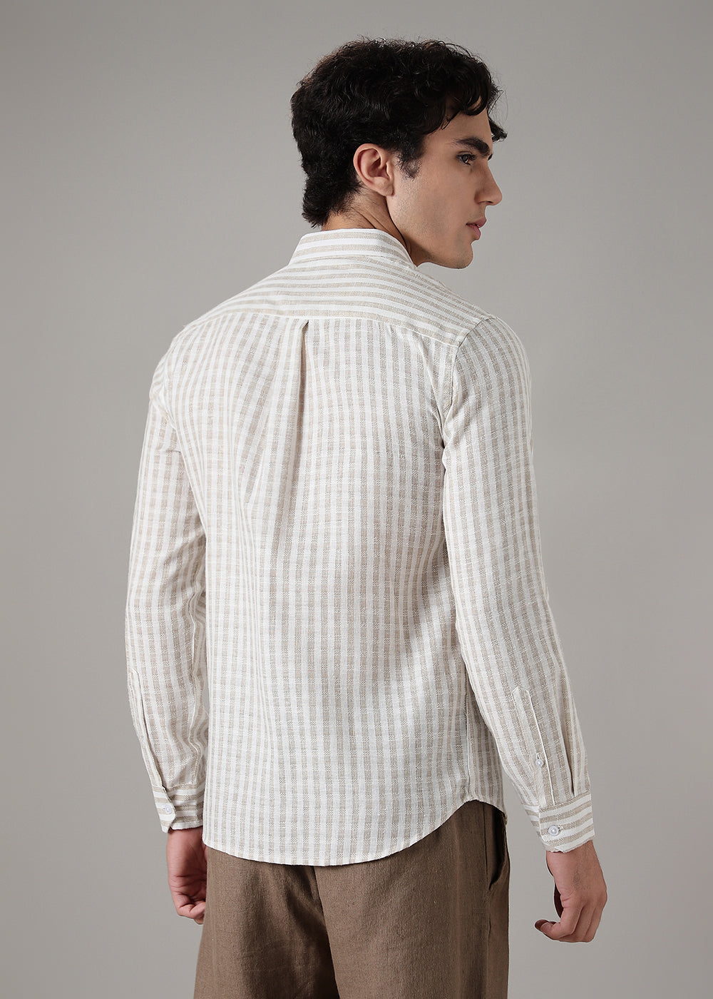 Striped Beige Blended Linen Shirt