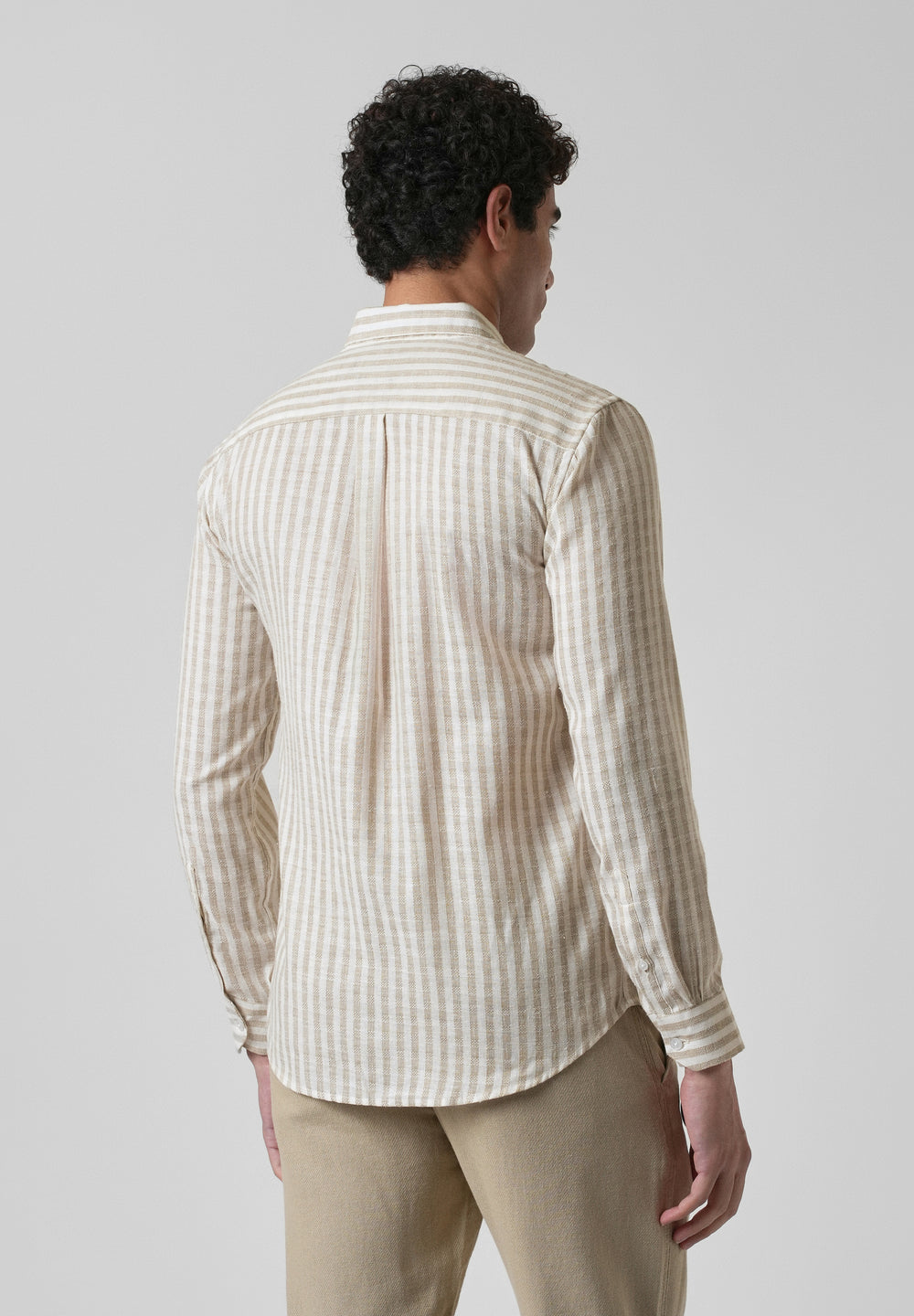 Striped Beige Blended Linen Shirt