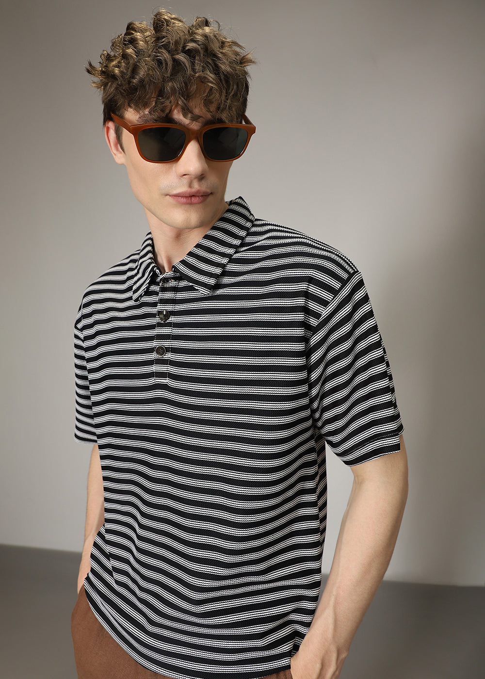 Striped Black Oversized Polo  T-shirt