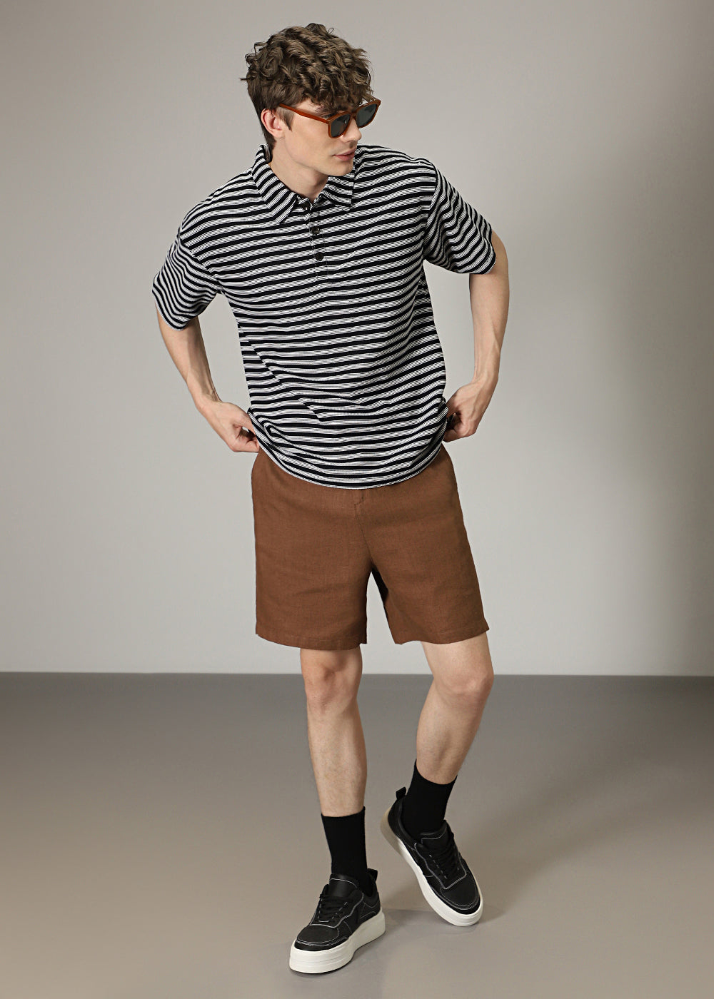 Striped Black Oversized Polo  T-shirt