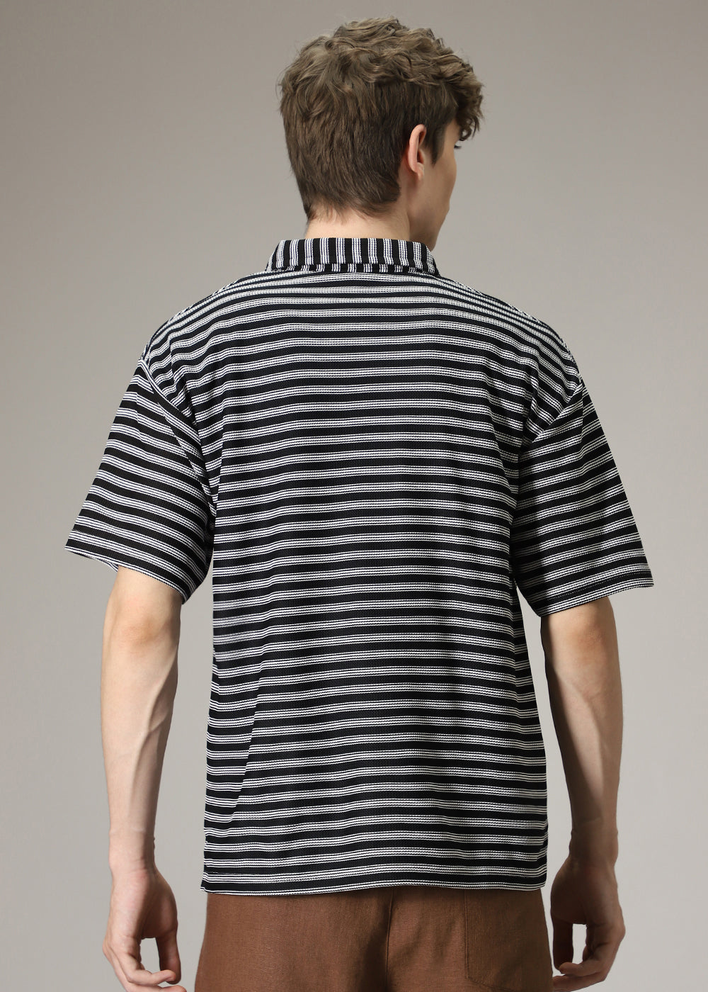 Striped Black Oversized Polo  T-shirt